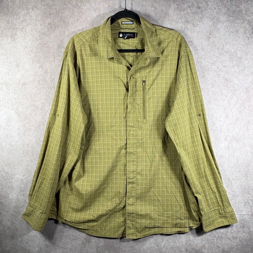 Duluth Trading Co Alaskan Hardgear Shirt Mens L Green Plaid Untucked Hiking Work